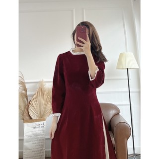 Áo Dài Cách Tân Nhung Màu Đỏ Đô
