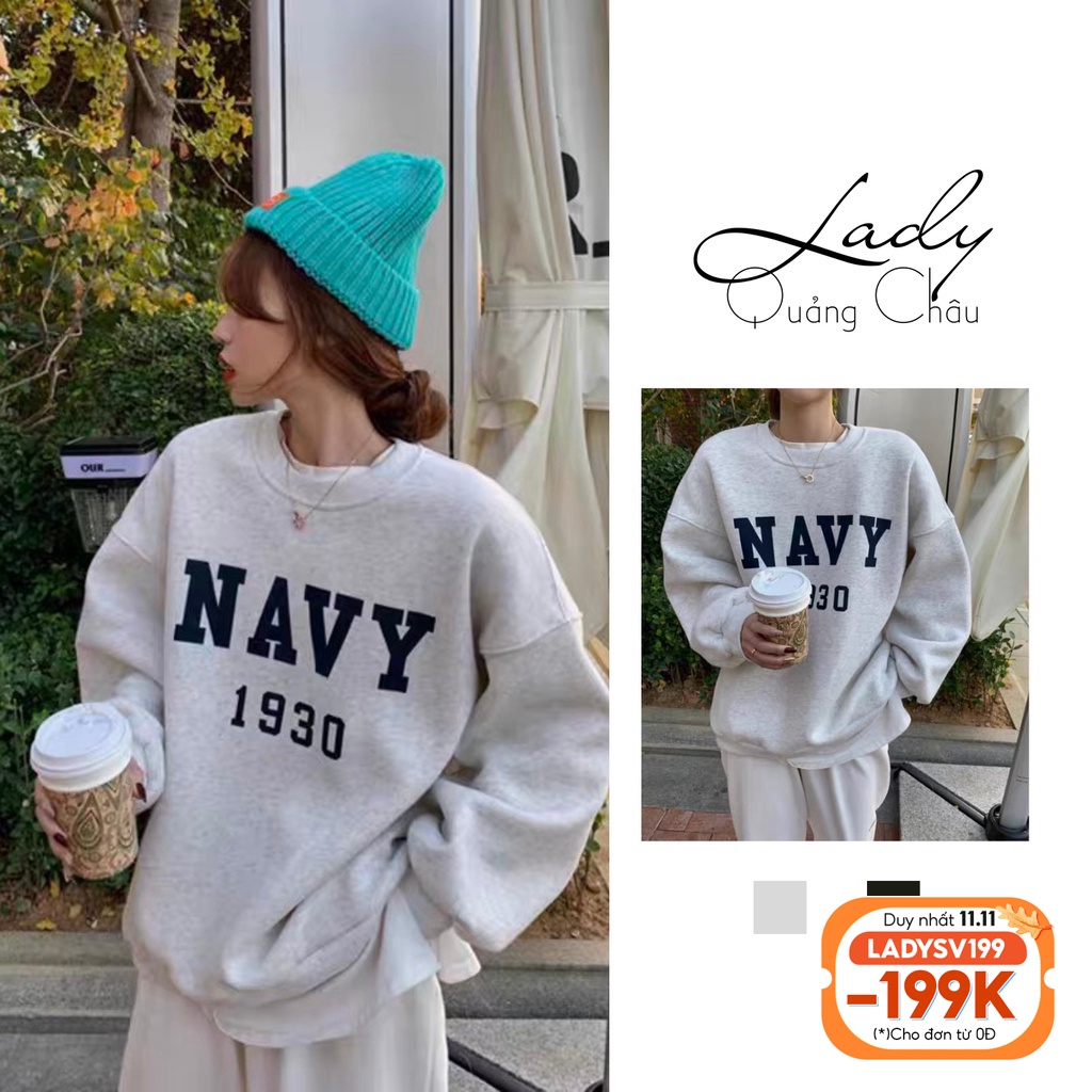 Áo sweater form rộng unisex, Áo nỉ bông nam nữ ulzzang kiểu họa tiết hàn quốc dày dặn Lady Quảng Châu