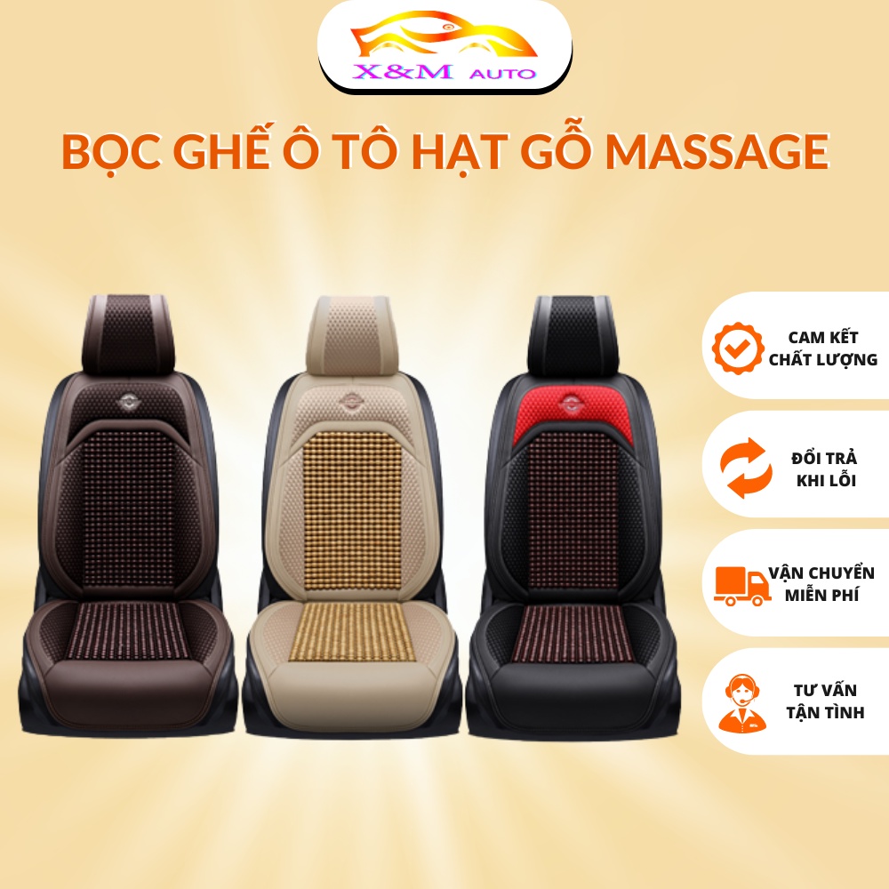 Bộ Áo Ghế Ô Tô Lót Liền Hạt Gỗ Chất Liệu Da Cao Cấp Có Đan Hạt Gỗ Chống Nóng, Massage Lưng