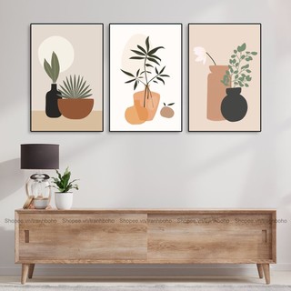 Bộ 3 tranh BOHO trừu tượng size lớn 60*80cm - Tranh canvas treo tường phòng khách phòng ngủ, tặng đinh 3 chân
