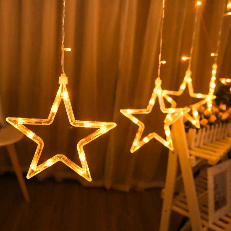 Dây Đèn LED Rèm Trăng Sao Chống Thấm Nước Trang Trí Ngoài Trời - Dài 2.5 Mét Phù Hợp Noel, Giáng Sinh