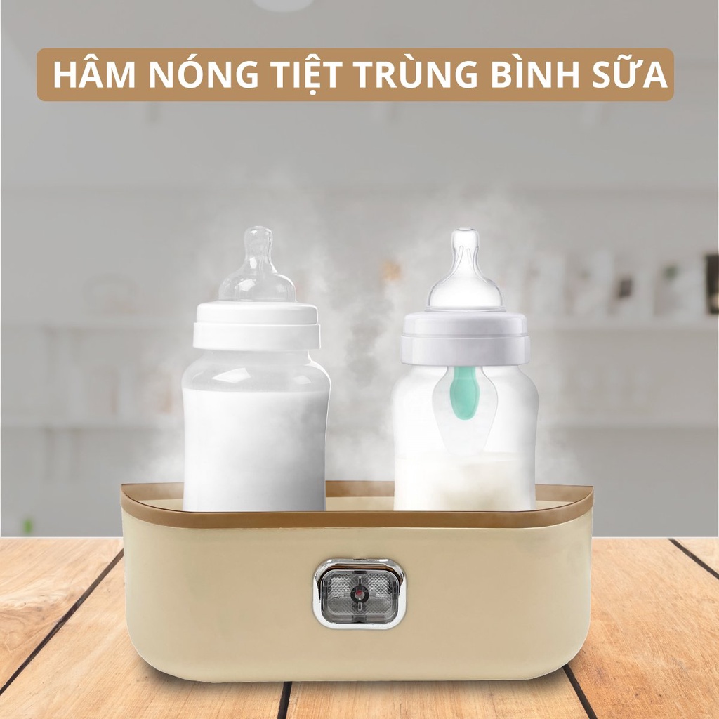 Hộp Hâm Cơm - tiệt trùng bình sữa Mishio MK345 kèm 4 hộp đựng inox 304