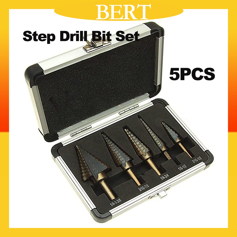 BERT 🇻🇳 ｜ Bước khoan Bits Bước khoan Bit Nhiệm vụ nặng nề Bộ mũi khoan bước 5 cái lớn tốc độ cao bằng thép Coban Nhiều lỗ 50 kích thước Bộ mũi khoan bước để cắt lỗ bằng thép Đồng nhôm bằng thép không gỉ Đồng thau Gỗ và Laminates