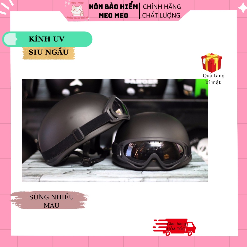 Mũ Nửa Đầu Kính UV Nam Nữ Chính Hãng,Nón Bảo Hiểm Kính UV Cực Ngầu kèm phụ kiện cute