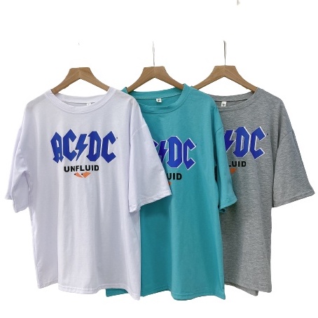 Áo thun from rộng nữ ACDC phông cotton su mát form unisex dáng rộng giá rẻ in 5D màu xanh,trắng