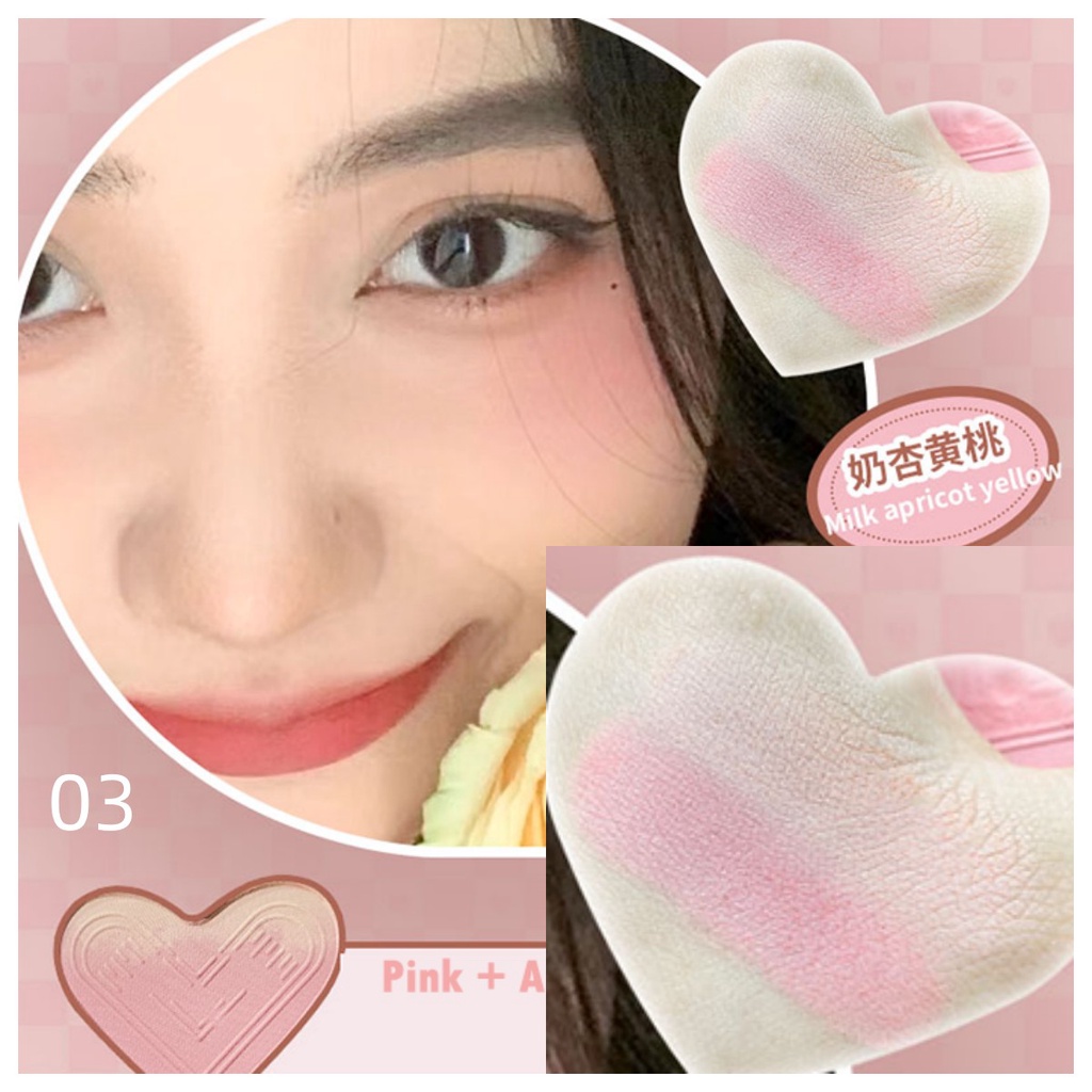 [2023Hàng mới về] Phấn má gradient Trái Tim Xinh Xắn KAKASHOW  mềm mịn 6 màu tùy chọn kiềm dầu kháng nước lâu trôi