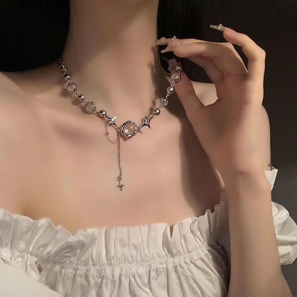 1 Vòng cổ Mặt Tròn Tua Rua Đính Đá Thời Trang