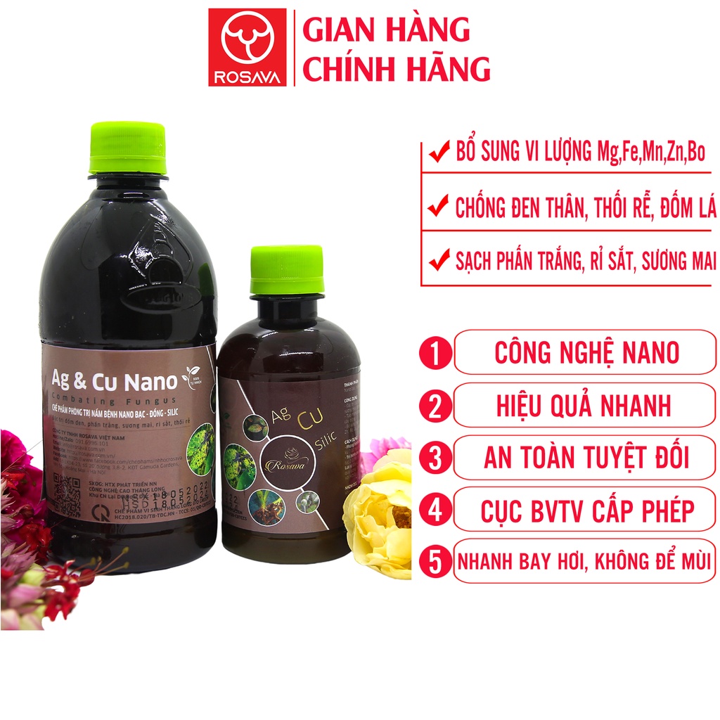 Nano bạc đồng Rosava bay phấn trắng, rỉ sắt, vàng lá, nấm đen thân, sương mai cho hoa hồng, lan, sen đá và cây cảnh