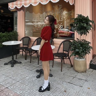 Đầm nhung khoét eo đính đá (ảnh thật)