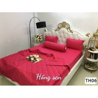 Trọn bộ grap giường thun hàn quốc màu hồng sen m06 - chất không nhăn