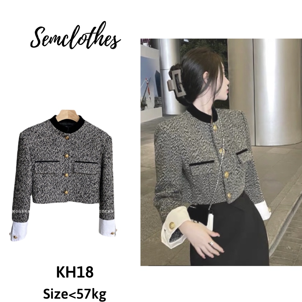 Áo Khoác Dạ áo tweed Phối Tay Trắng Có Đệm Vai Hàng 2 Lớp Chất Dày Dặn Có Ảnh Thật Kèm Video KH18 sem clothes