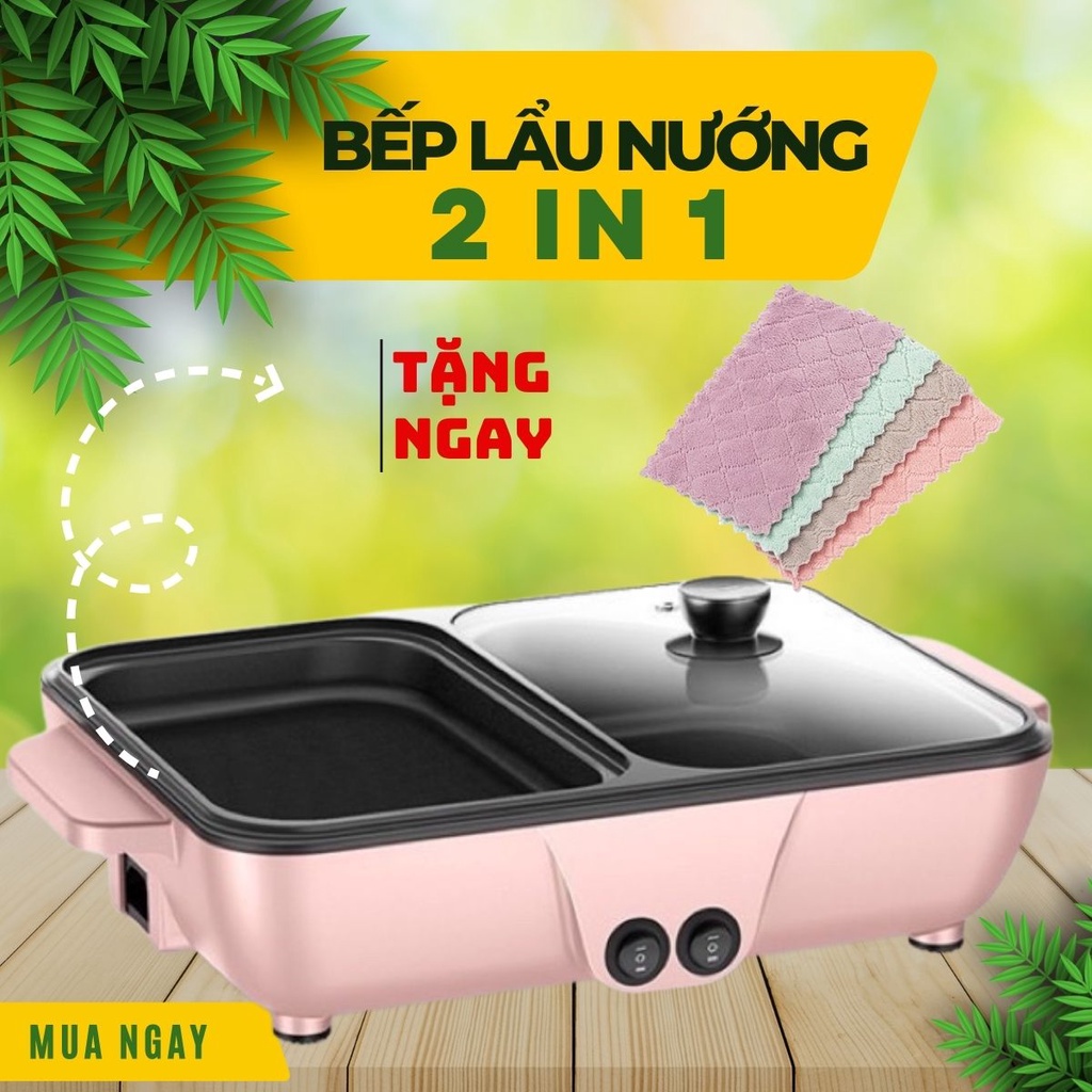 Bếp lẩu nướng 2 ngăn Hàn Quốc, Nồi lẩu nướng mini siêu chống dính đa năng_Bảo hành chính hãng 6 tháng linhchi13store