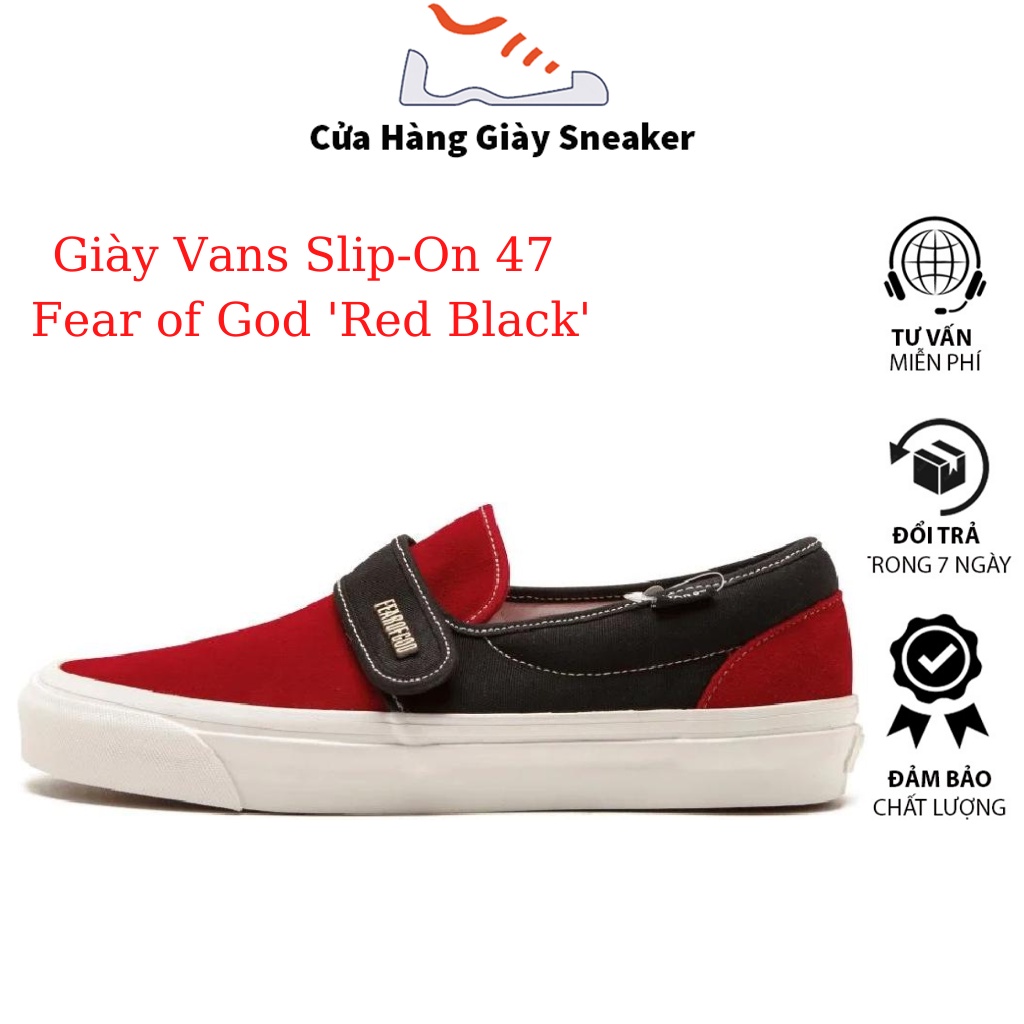 Giày vans Lười Canvas Fear of FOG x Vans 47 V DX Phong Cách Đường Phố 1632 màu đỏ đen