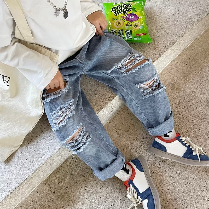Quần Jeans Dài Rách Gối Thời Trang Mới Cho Bé Trai