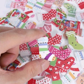 Túi 5 nút gỗ vớ Noel trang trí giáng sinh, scrapbook, album ảnh