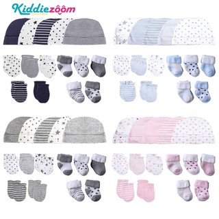 Set 12 / 15 Đôi Găng Tay + Mũ cotton Thoáng Khí Cho Bé 0-1 Tuổi