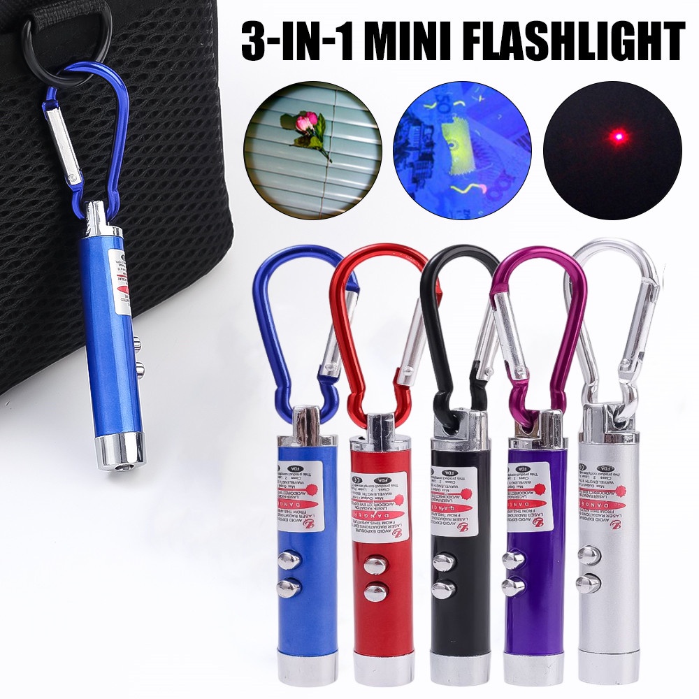 Móc Khóa Đèn Pin LED UV Mini 3 Trong 1 Đa Năng Tiện Dụng