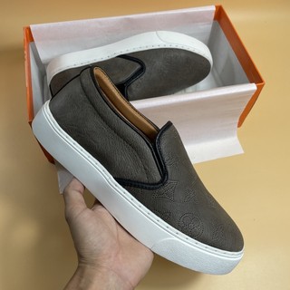 Fullbox giày lười slipon lv. giày lười nam da bò màu xám