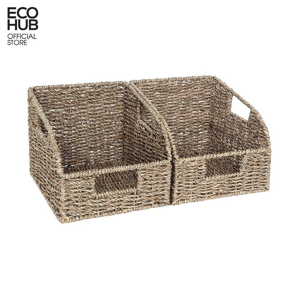 Giỏ đan bằng cói ECOHUB có tay cầm tích hợp, dùng để để sắp xếp (A woven sedge basket with handles, for organizing)