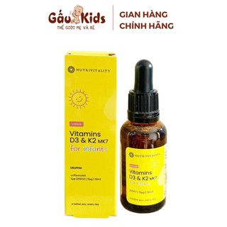 Vitamin d3&k2 mk7 nutrivitality nội địa anh cho bé 0m+ - gaukids