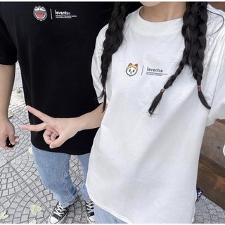 Áo thun unisex oversize chữ thêu Levent và hình in màu Doraemon - Doraemi