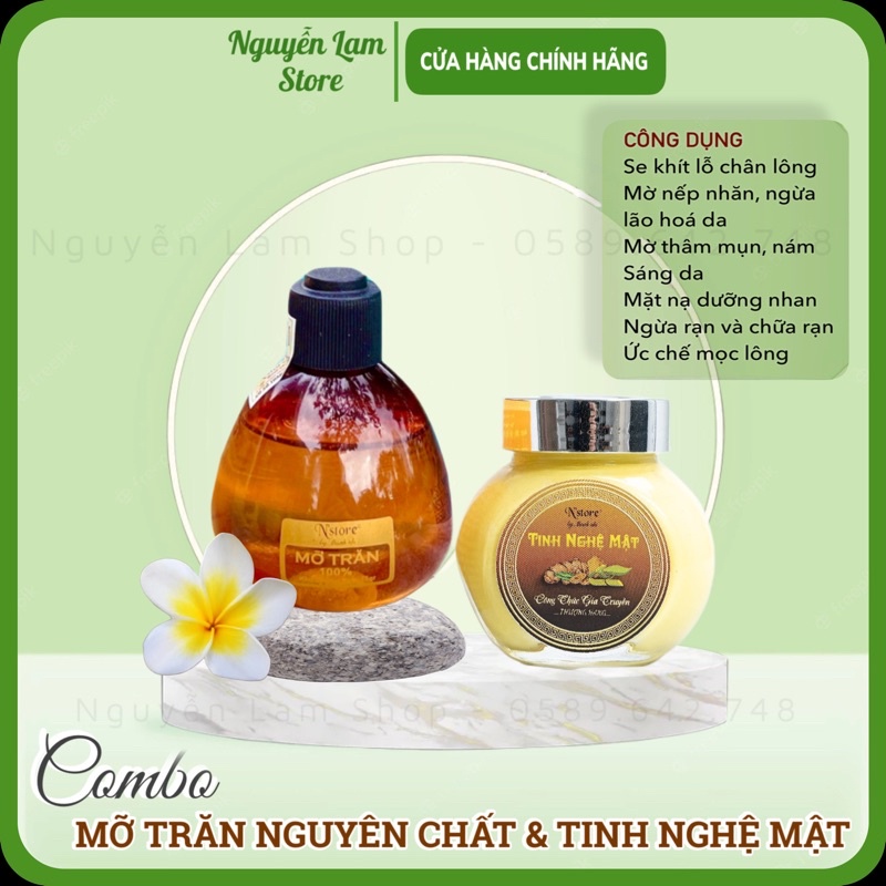 Combo Mỡ Trăn Nguyên Chất N'store, Tinh Nghệ Mật Nstore, Mờ Thâm Nám, Mờ Sẹo, Sáng Da,  Dưỡng Da