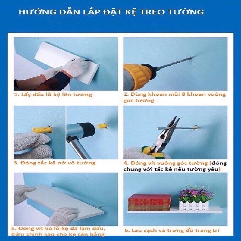 Thang ngang kệ gỗ treo tường kèm vít âm tường
