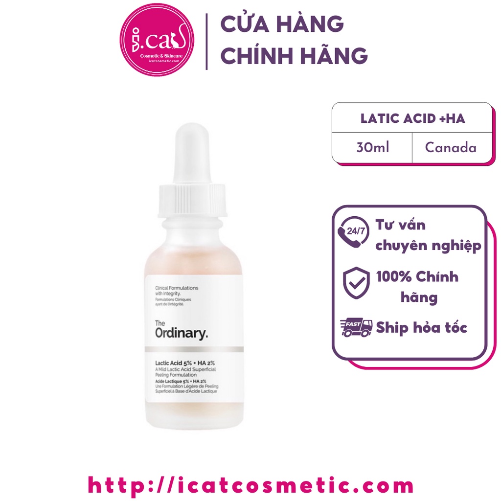 Tinh chất AHA The ordinary Lactic Acid 5% / 10% + HA  tẩy da chết hóa học, sáng da, đều màu da