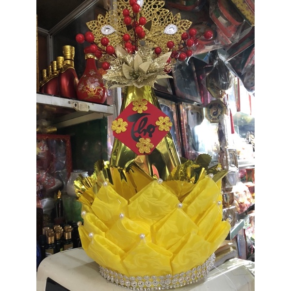 Đế Bày Oản- Đế Bày Tháp Bánh,Nước,Trà,TÀI LỘC hình Hoa Sen