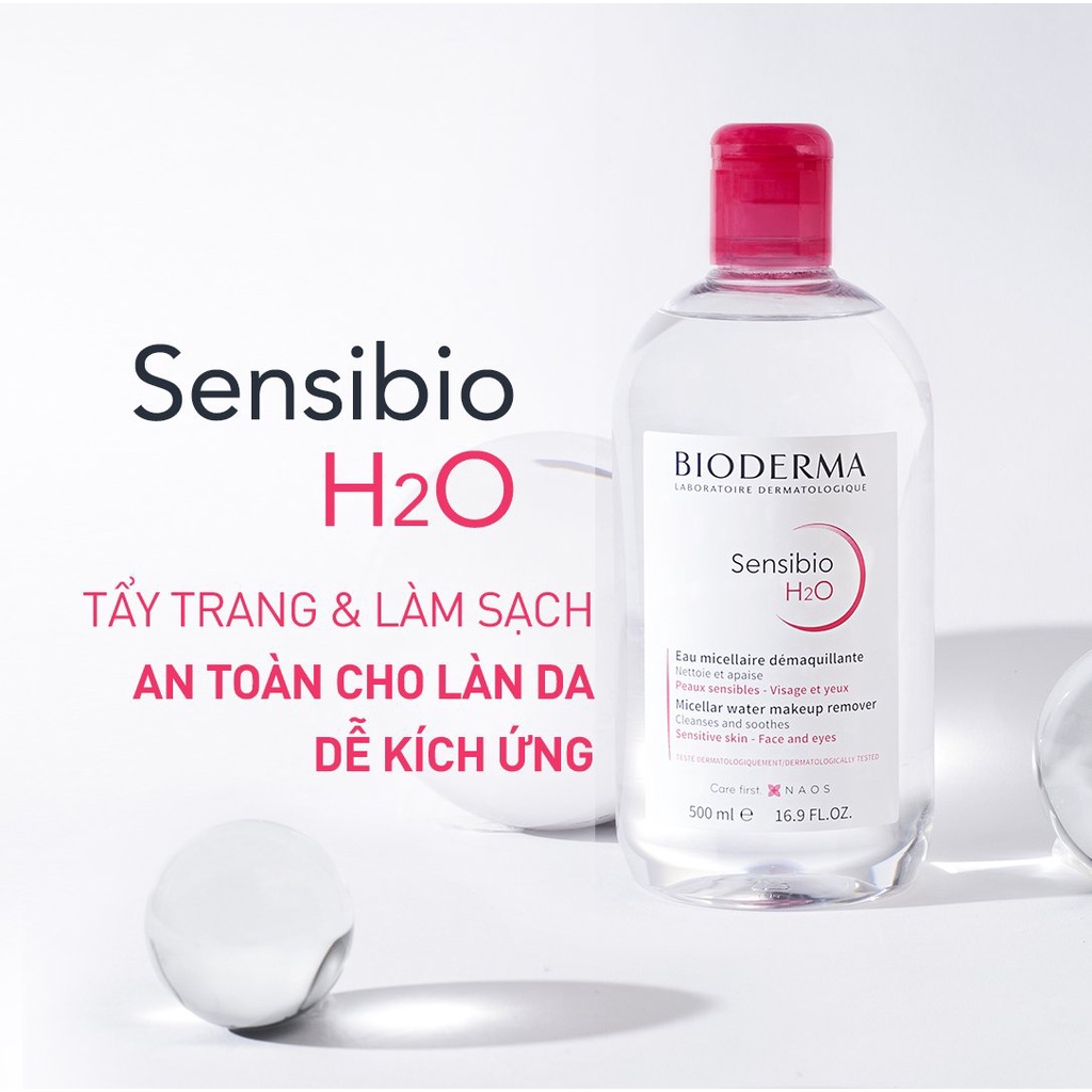 Nước Tẩy Trang Bioderma Sensibio 500ml thẩm thấu nhẹ nhàng dưỡng ẩm da ngăn ngừa da khô, lão hóa