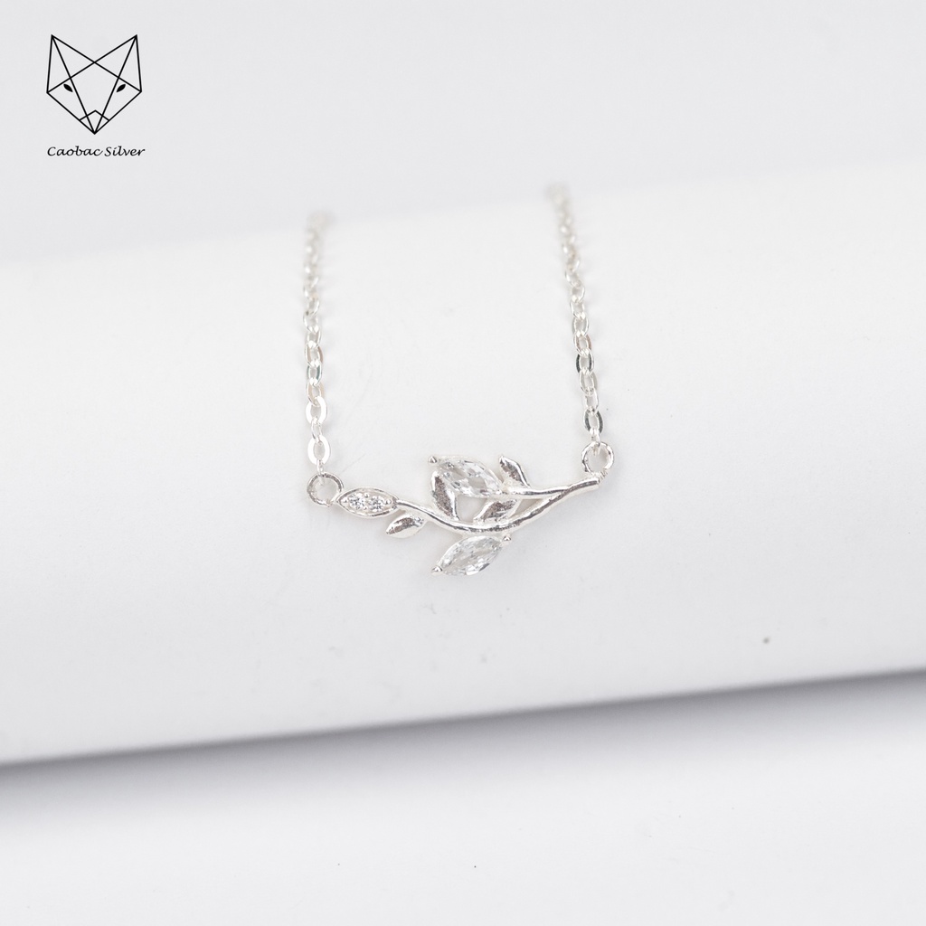 Dây Chuyền Bạc Ta Cao Cấp CaoBac Silver Hoạ Tiết Lá Lúa Đính Đá Lấp Lánh Nhẹ Nhàng, Thanh Lịch Dành Cho Bạn Gái