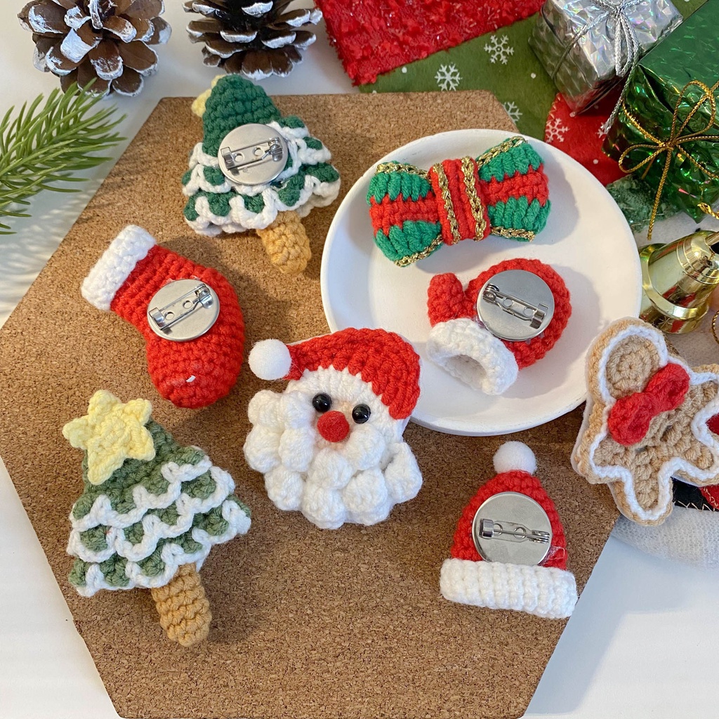 Móc khóa Noel - Móc khóa bằng len Noel - Pin cài trang trí giáng sinh - Trang trí Noel - Móc khóa bằng len Noel