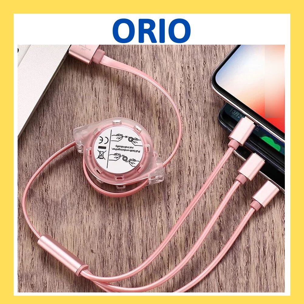 Dây cáp sạc rút 3IN1 Quick 3.0 USB micro type C Lai ning cho điện thoại pin dự phòng - ORIO C89
