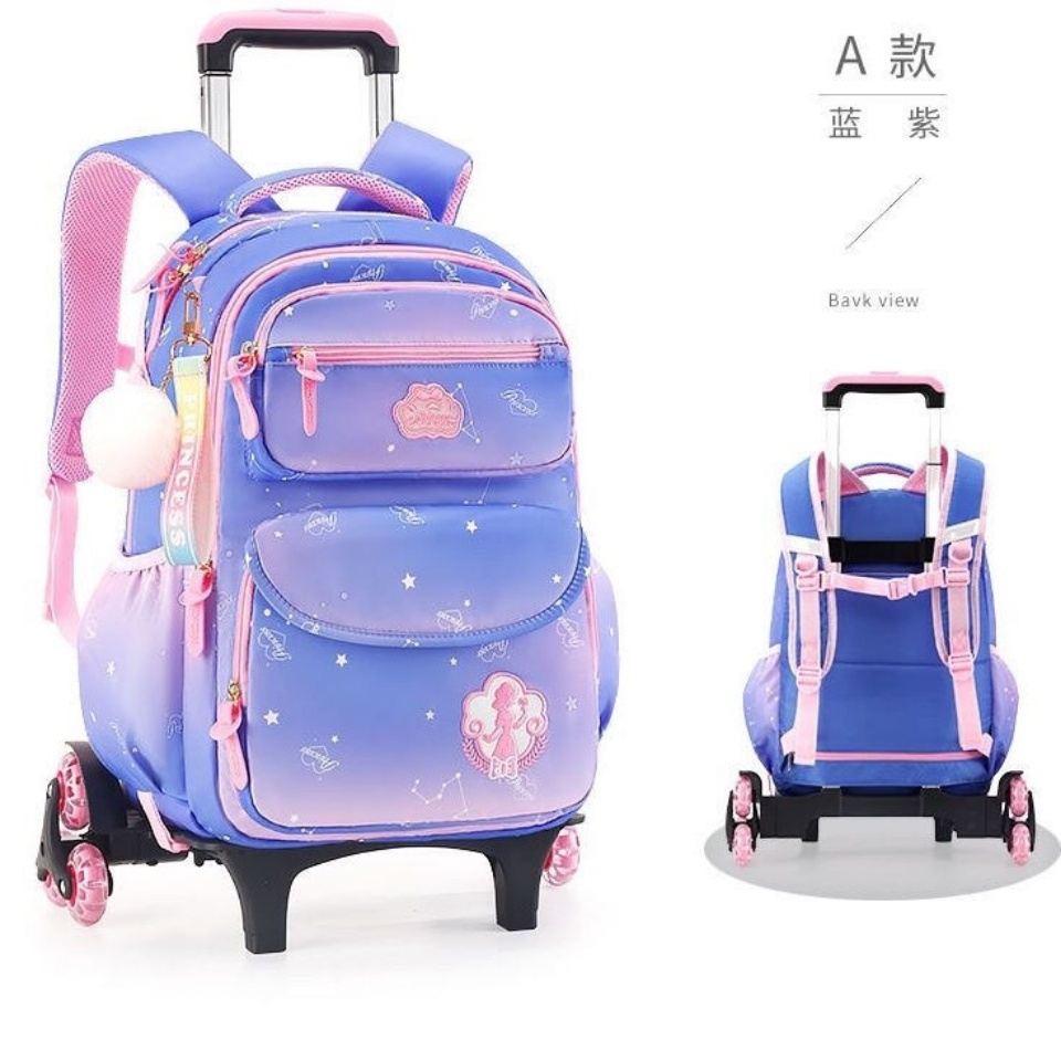 Ba Lô Đi Học Có Bánh Xe Kéo Siêu Nhẹ Chống Thấm Nước Dành Cho Bé Gái