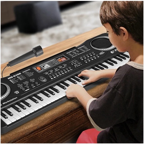 Đàn organ MQ-6106 61 phím, 6 bài hát demo, 16 tones nhạc, 8 âm nhạc cụ, 100 âm và giai điêu cài sẵn, có micro