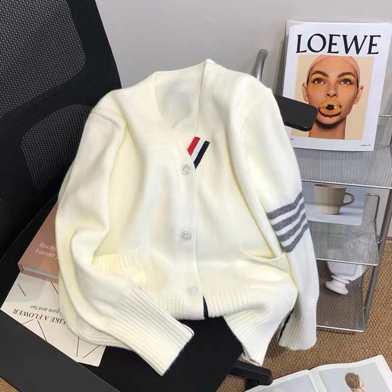 Áo Khoác Cardigan Dệt Kim Mỏng Cổ Chữ v Màu Trắng Thời Trang Mùa Thu Cho Nữ