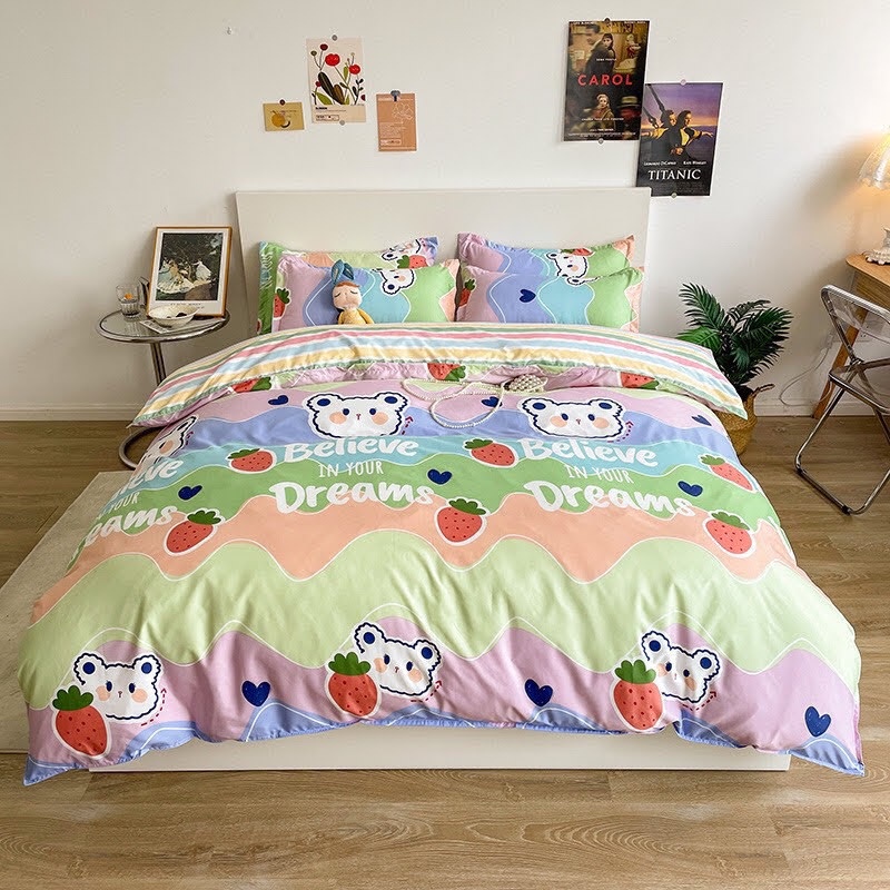 Set chăn ga cotton poly 4 món dâu