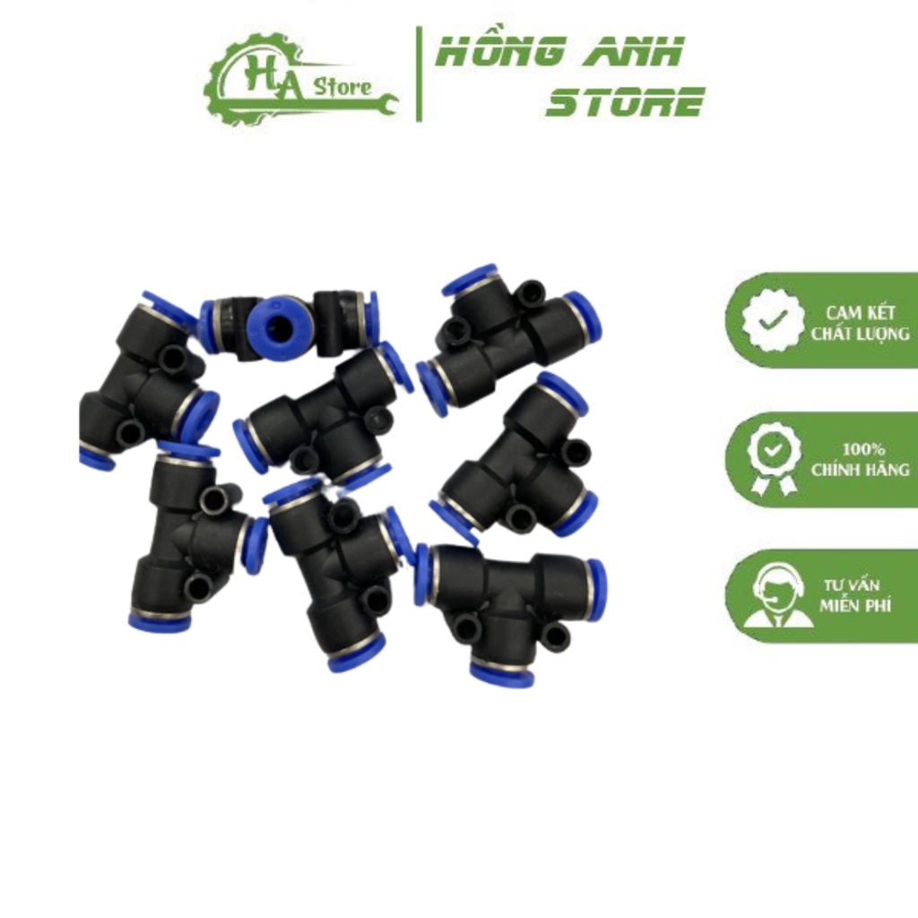 Cút Nối Chữ T 5 (PE 5) Với Đầu Cắm Nhanh Cho Dây Hơi Phi 5mm - Hồng Anh Store