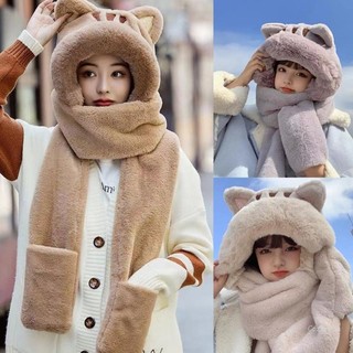 Khăn choàng cổ bằng lông cừu kèm găng tay và mũ trùm đầu