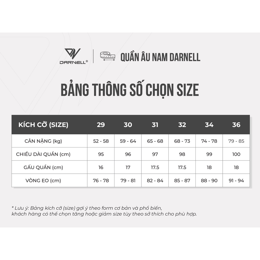 Quần Tây Âu Công Sở nam DARNELL vải cotton dày dặn, cao cấp, ít nhăn tôn dáng lịch lãm sang trọng DN2031