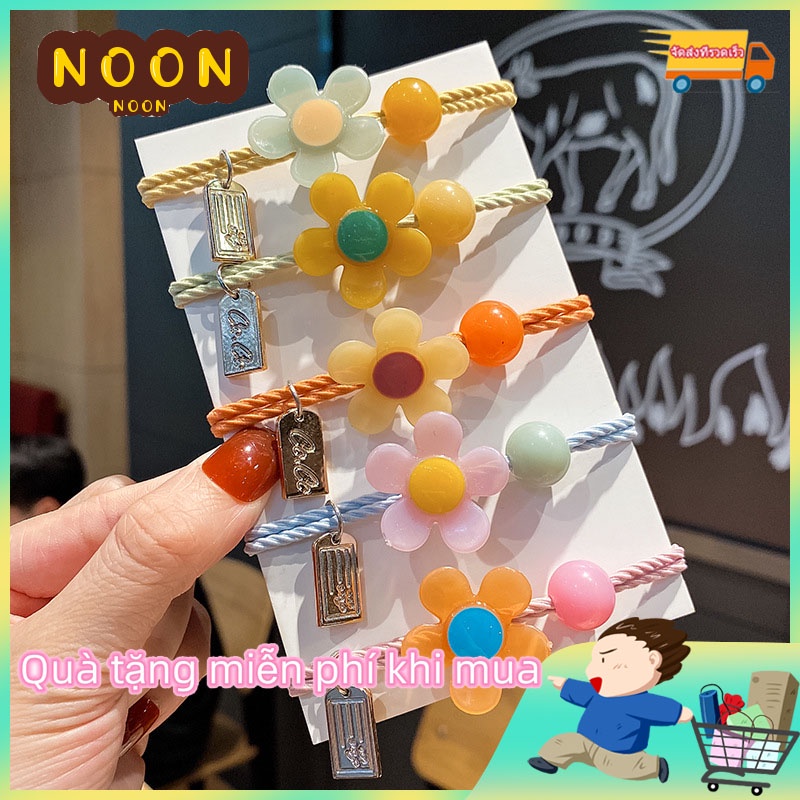 ※ NOON ※ 1 Dây Buộc Tóc Da Đính Hoa Nhỏ Xinh Phong Cách Hàn Quốc