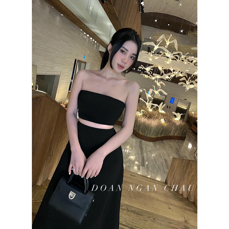 SET ÁO ỐNG ĐEN CÚP NGỰC + CHÂN VÁY MIDI TRƠN ĐEN ANGI HOME