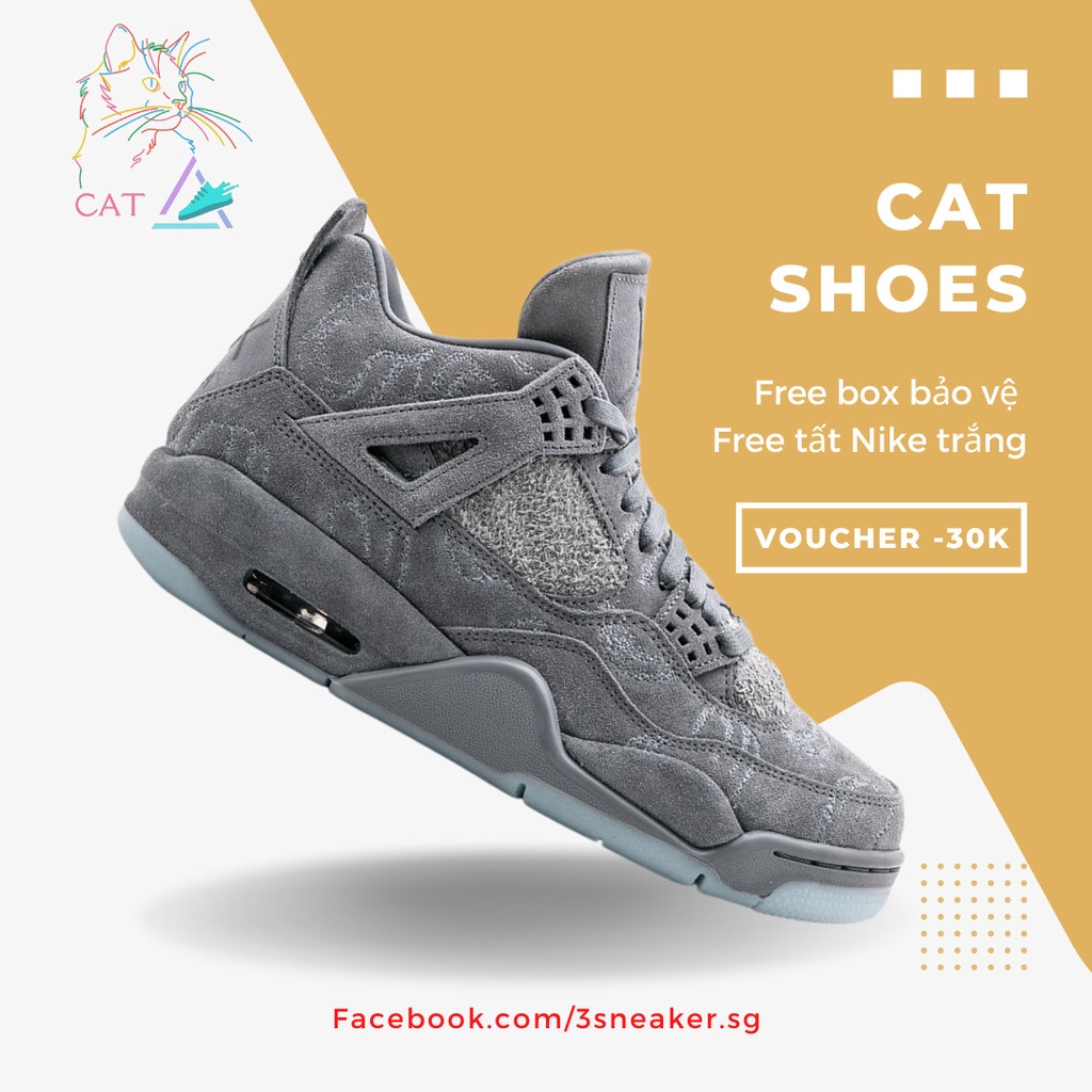 Giày Nike Air Jordan 4 Retro Kaws, JD4 Xám Rằn Ri Full Box, Phụ Kiện, Tặng Vớ Trắng
