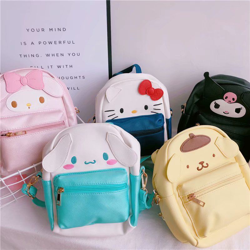 Ba Lô Mini Da PU In Họa Tiết Hello Kitty/Mu Melody Pompompurin Kuromi Sanrio 2 Chiều Cho Nữ