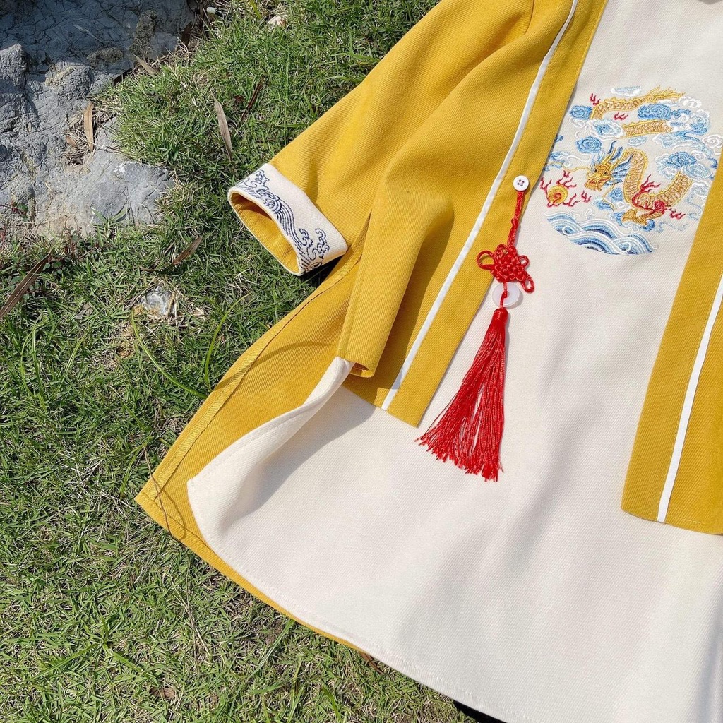 Áo dài Tết cách tân cho bé trai thêu rồng  size 1 2 3 4 5 6 - TD4154