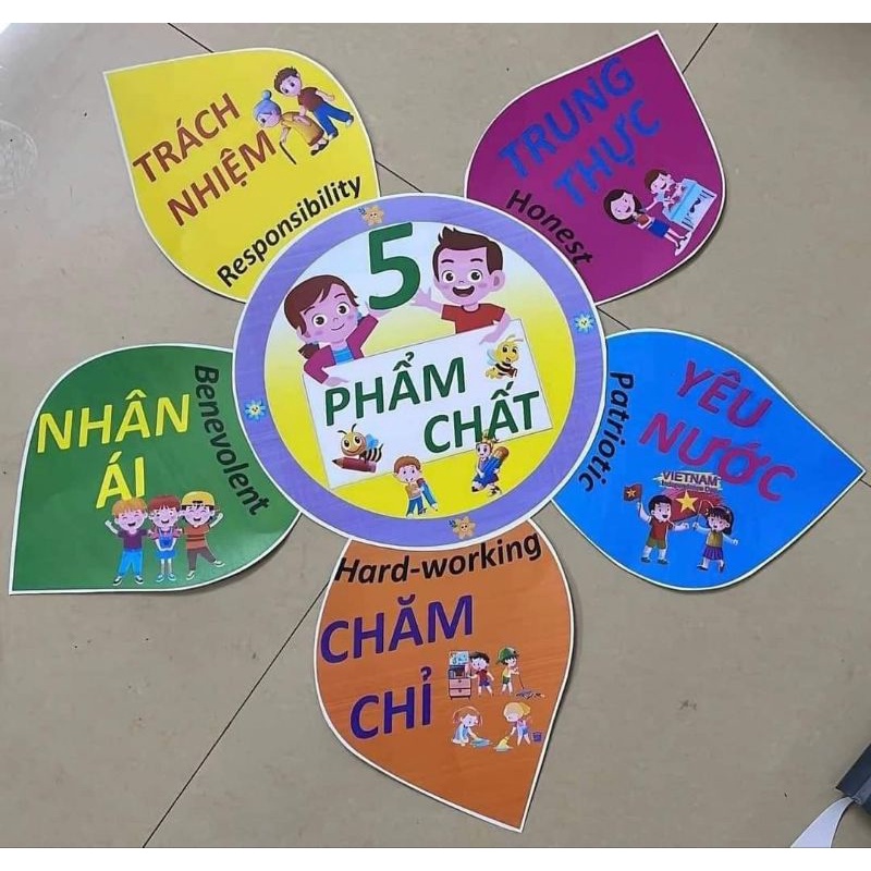 Năm phẩm chất hình bông hoa in màu ép plastic có sẵn băng keo dán tường