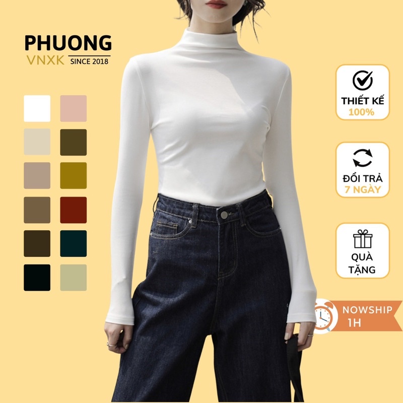 Áo giữ nhiệt nữ cổ cao lót nỉ PHUONGG chất vải dầy, ấm áp freesize 11 màu chất đẹp QCCC