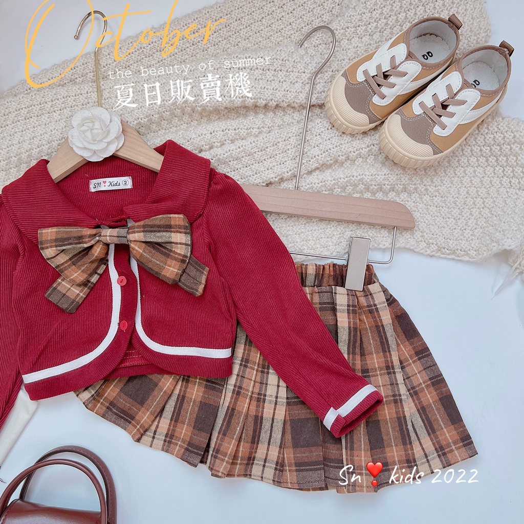 SALE  ÁO KHOÁC LEN NHUNG  KÈM CHÂN VÁY XẾP LY XÒE HÀN QUỐC  BÉ GÁI SIZE 10-20KG