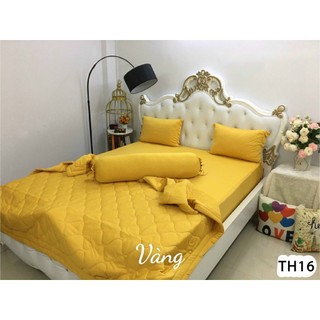 Trọn bộ grap giường thun hàn quốc màu vàng m16 - chất không nhăn