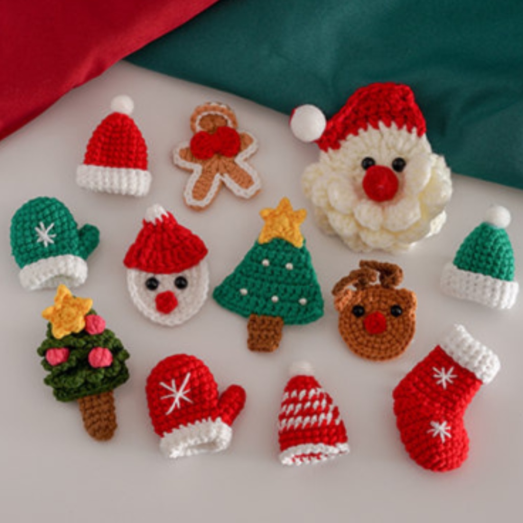 Móc khóa Noel - Móc khóa bằng len Noel - Pin cài trang trí giáng sinh - Trang trí Noel - Móc khóa bằng len Noel